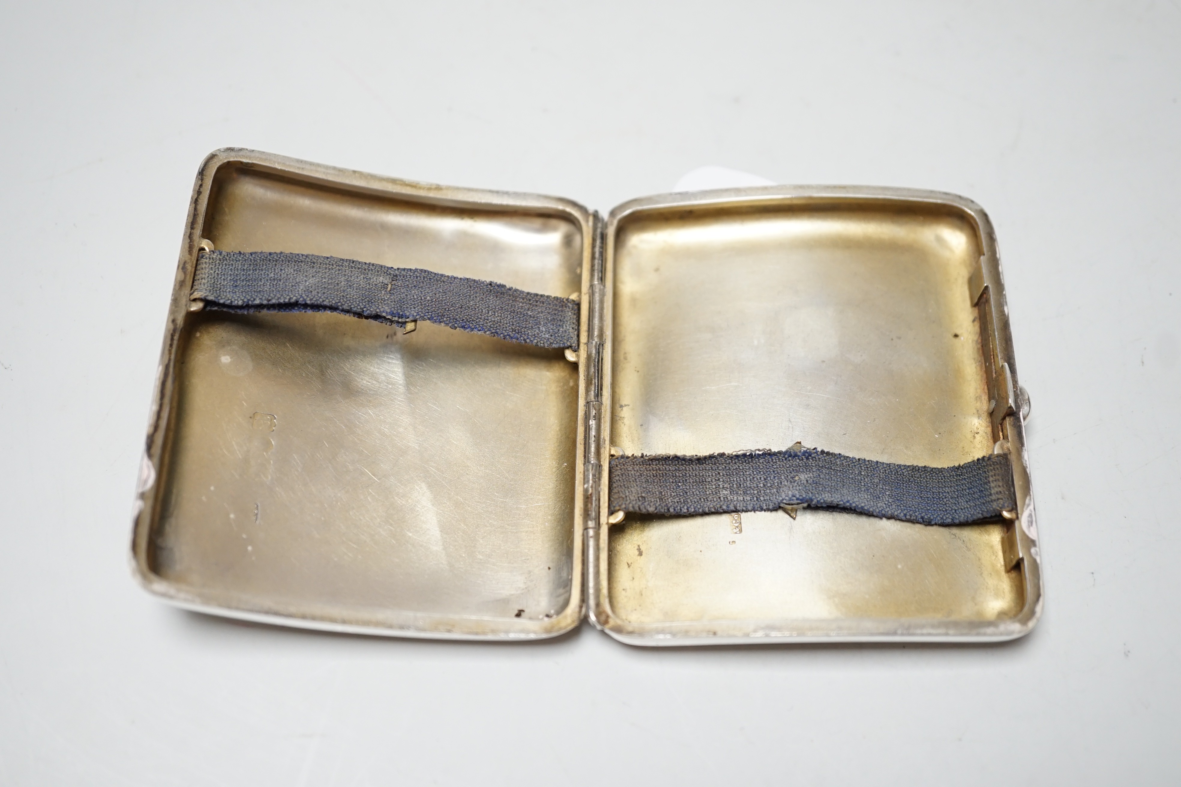 A late Victorian silver and enamelled cigarette case, London, 1896, 82mm.